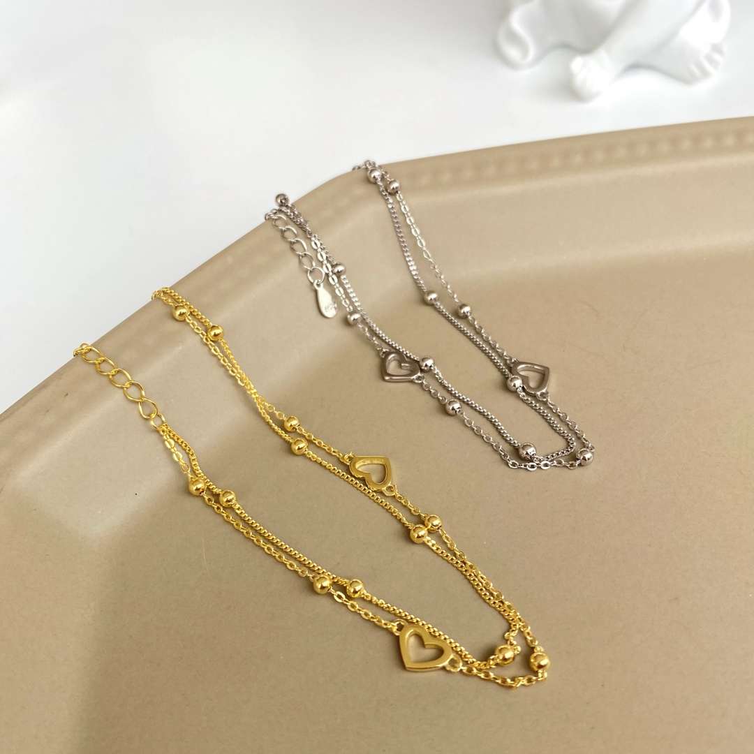 [GALE]Dainty Double Layer Love Heart Bracelet