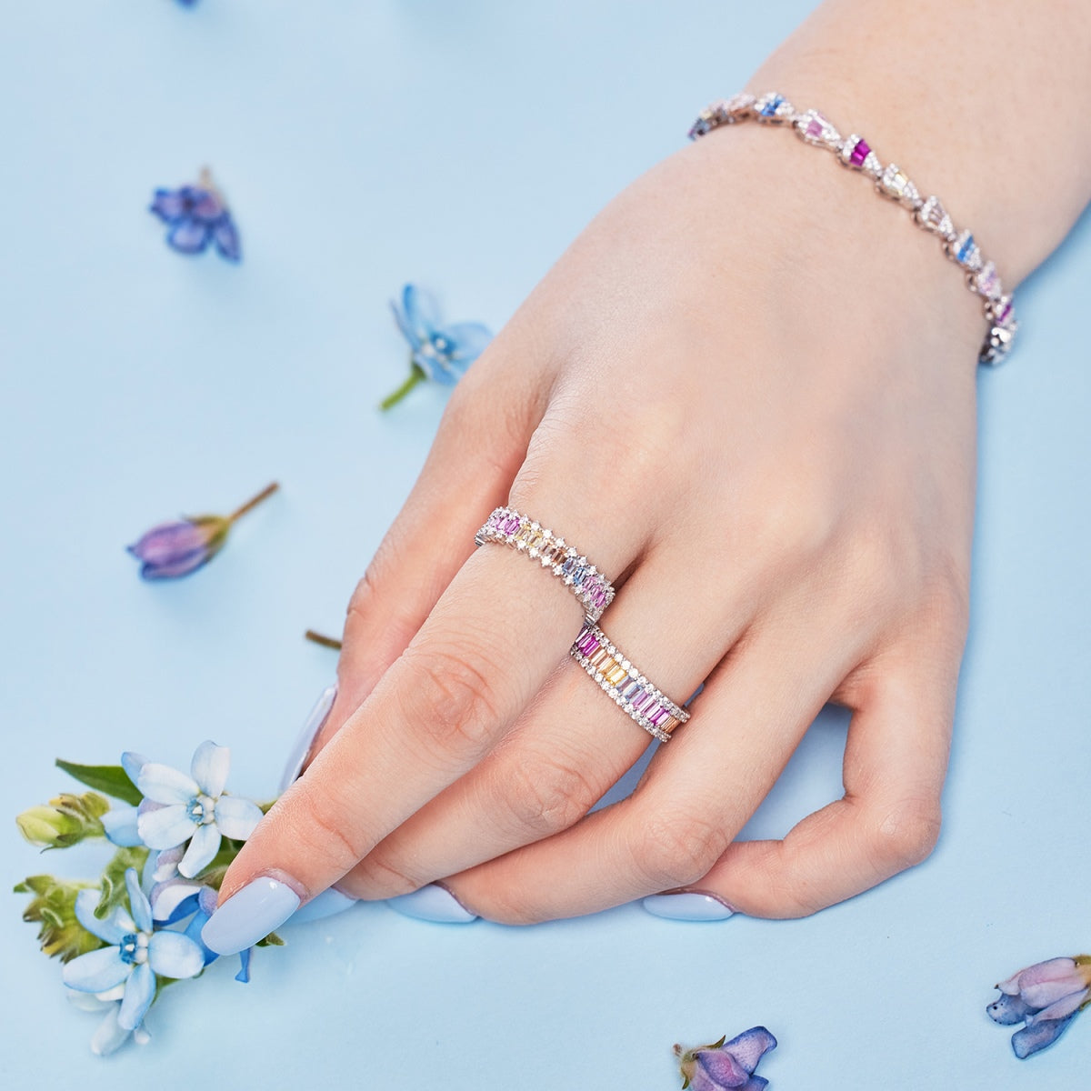 [GALE]Dainty Kaleidoscopic Emerald Cut Daily Ring