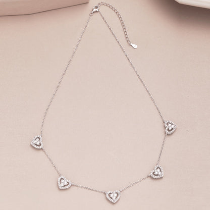 [GALE]Sparkling Five Heart Necklace