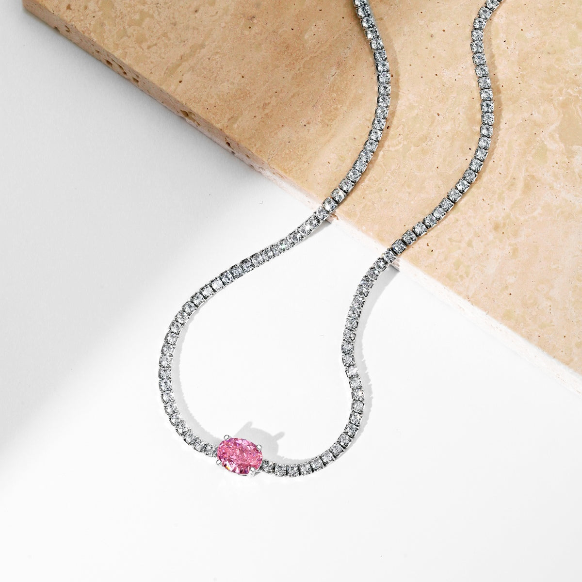 [GALE]1.0 Carat Shining Oval Cut Necklace