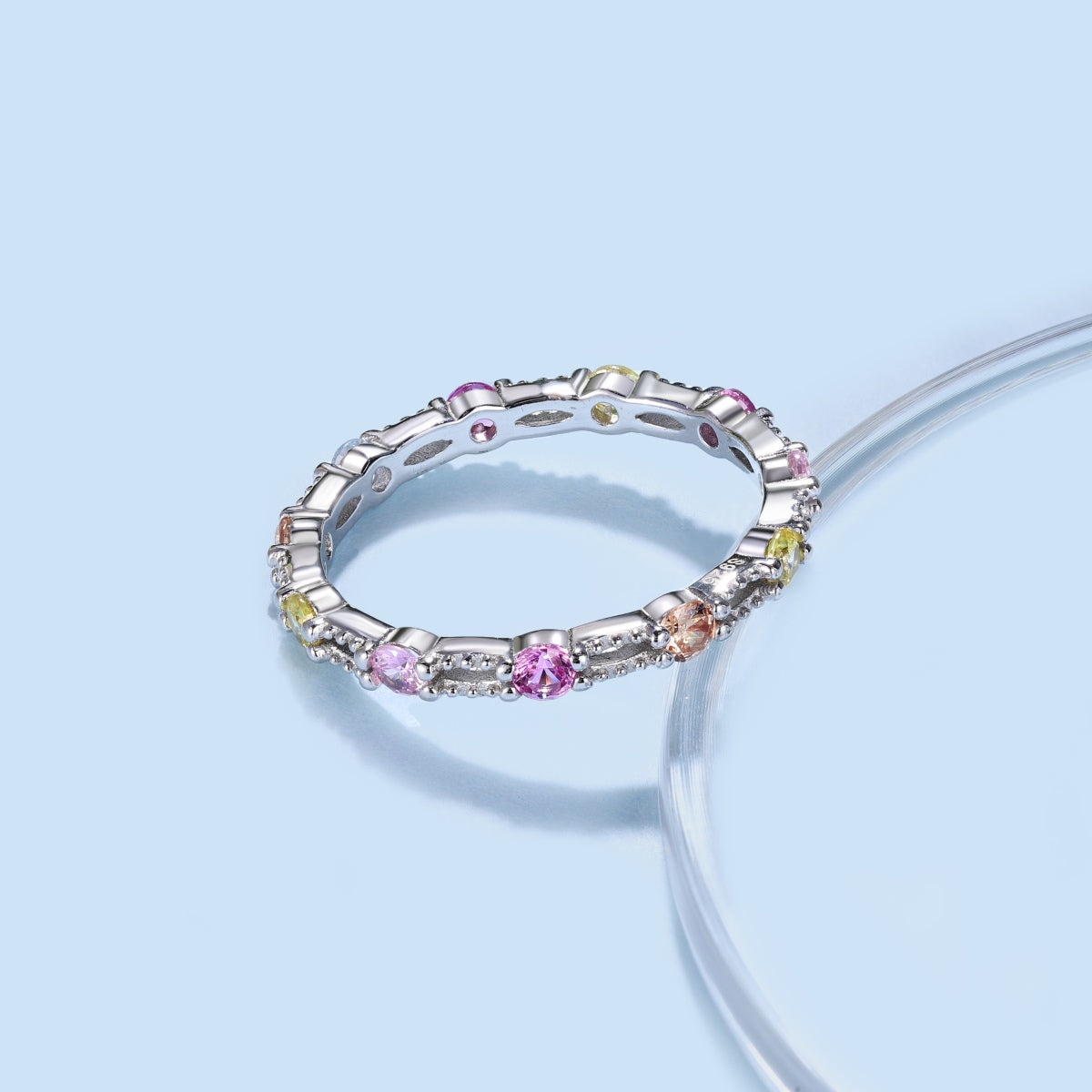 [GALE]Sparkling Colorful Round Cut Tennis Ring