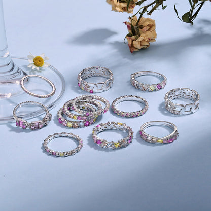 [GALE]Sparkling Colorful Round Cut Tennis Ring