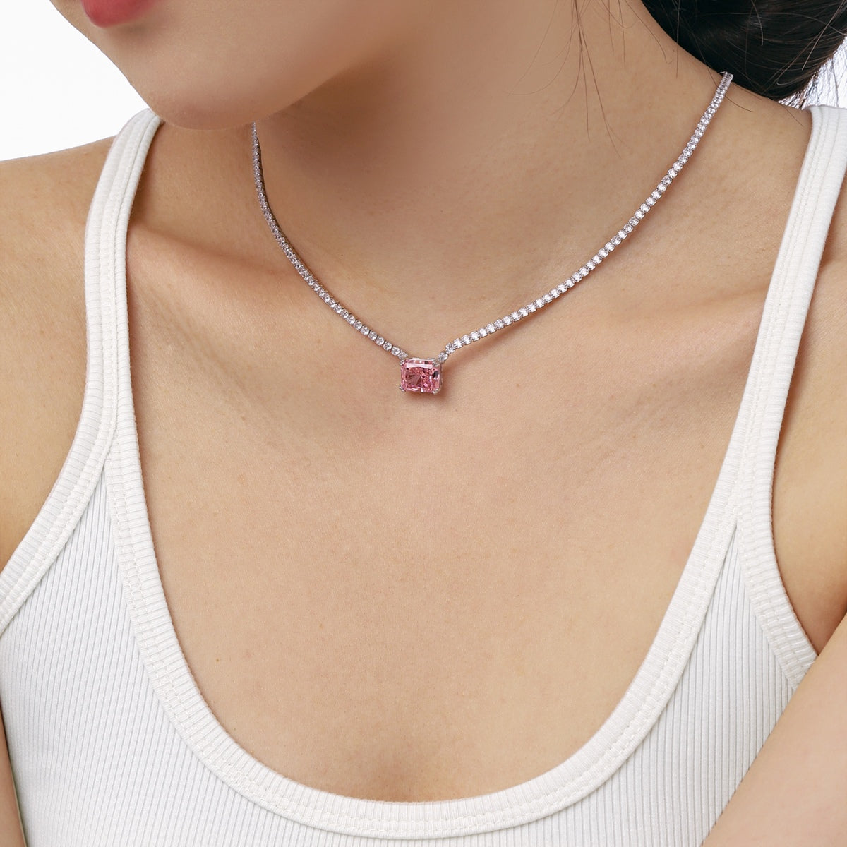 [GALE]4.0 Carat Elegant Radiant Cut Necklace