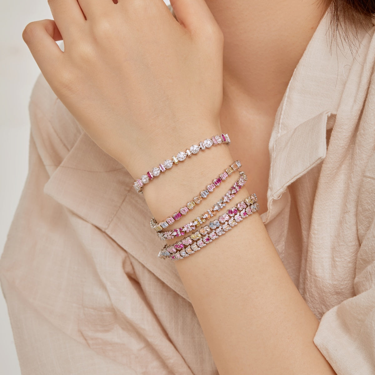 [GALE]Delicate Colorful Emerald Cut Party Bracelet
