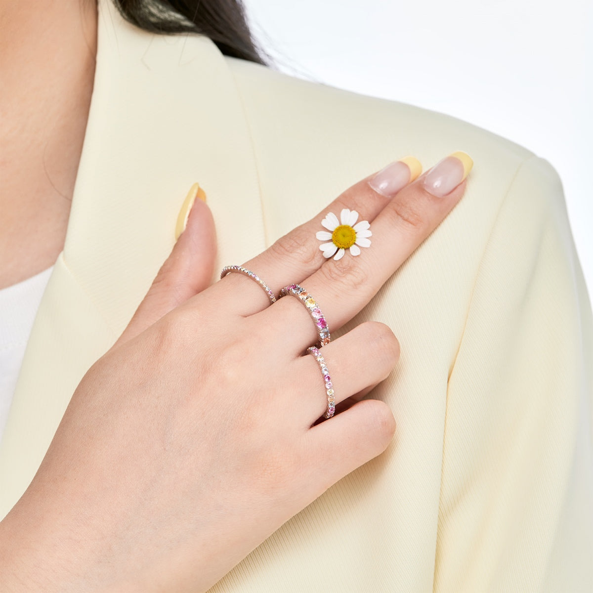 [GALE]Ornate Colorful Round Cut Tennis Ring