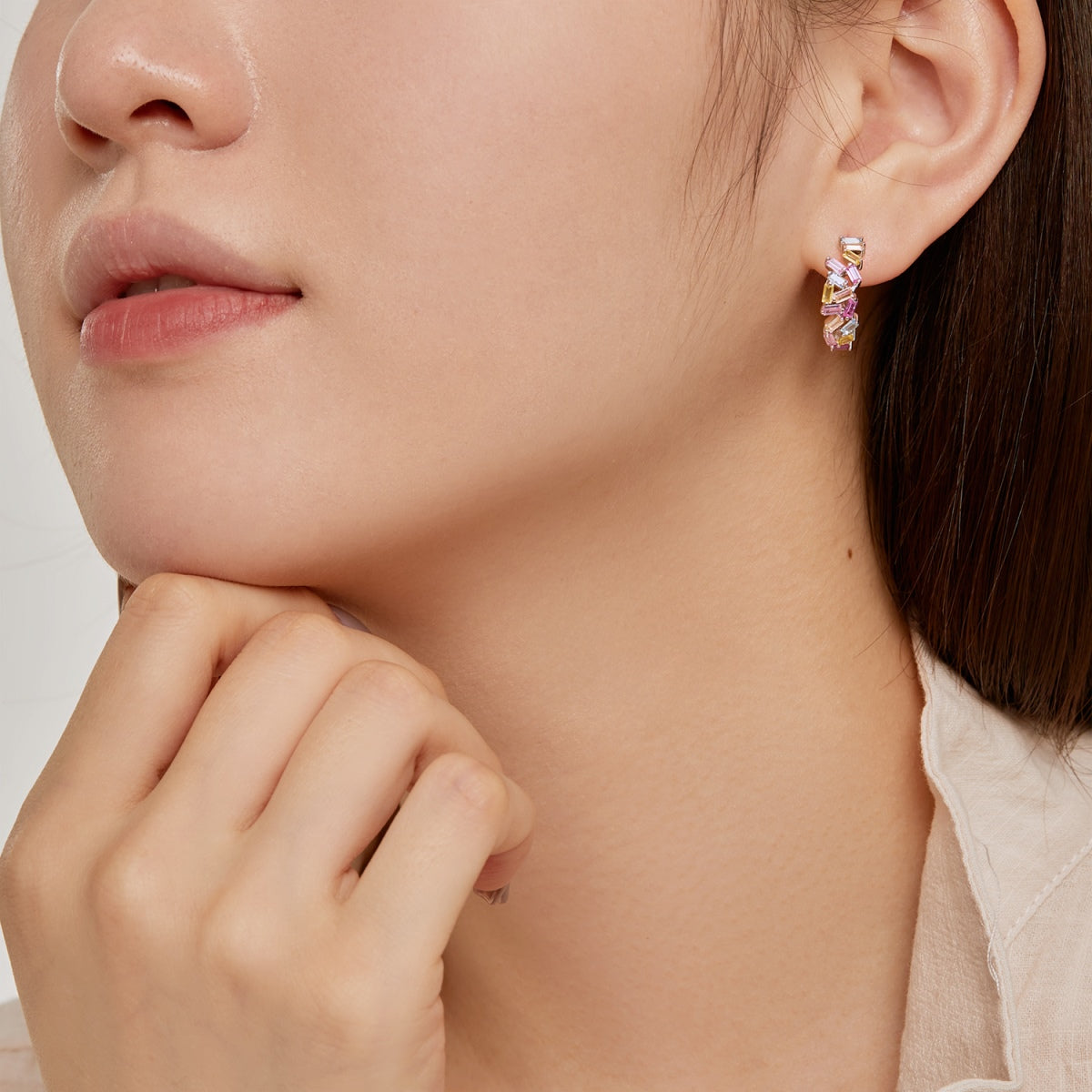 [GALE]Dazzling Colorful Emerald Cut Daily Earrings