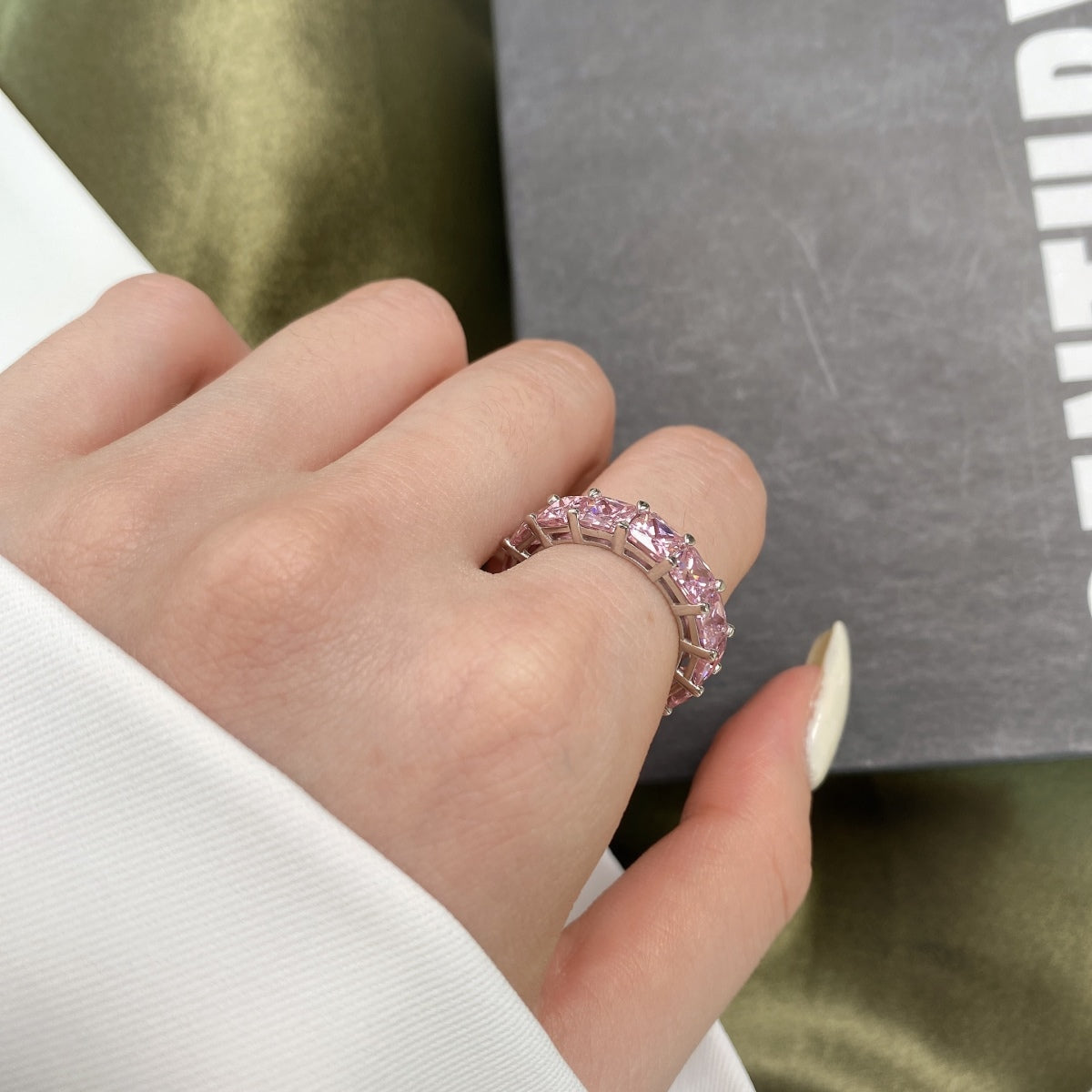 [GALE]Elegant Princess Cut Tennis Ring