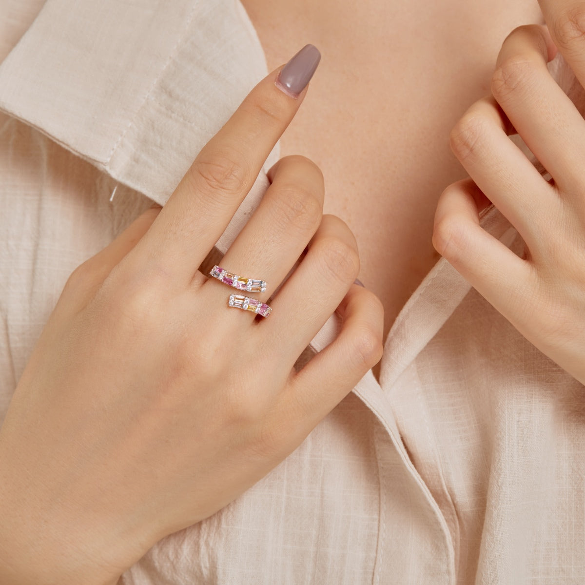 [GALE]Charming Colorful Radiant Cut Adjustable Daily Ring