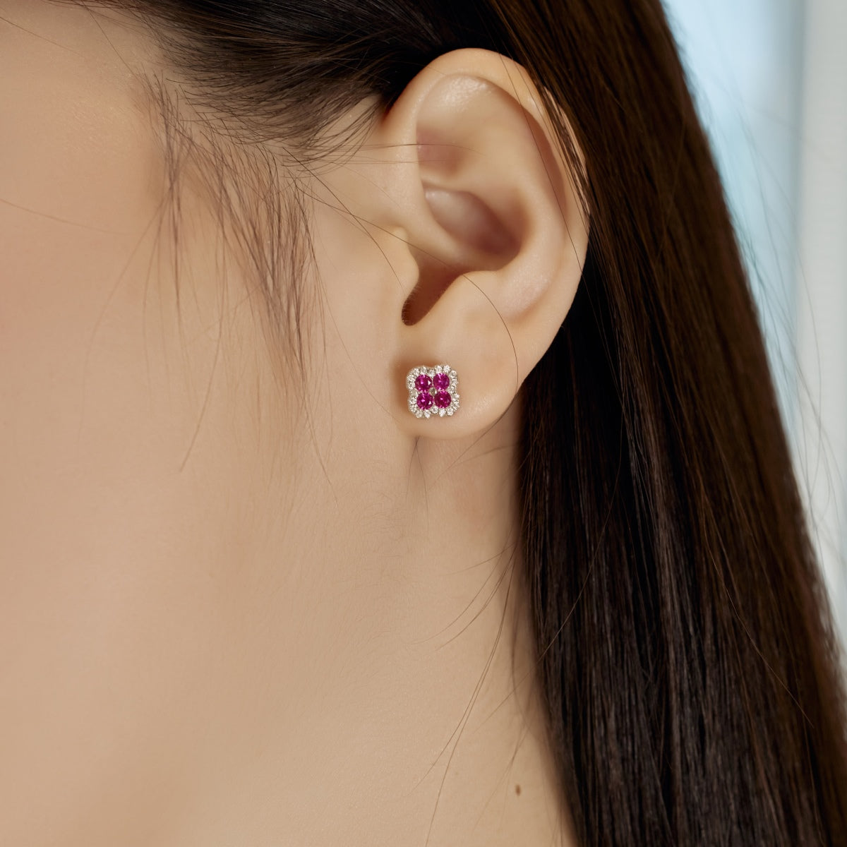 [GALE]Four-Leaf Clover Flower Shaped Earrings