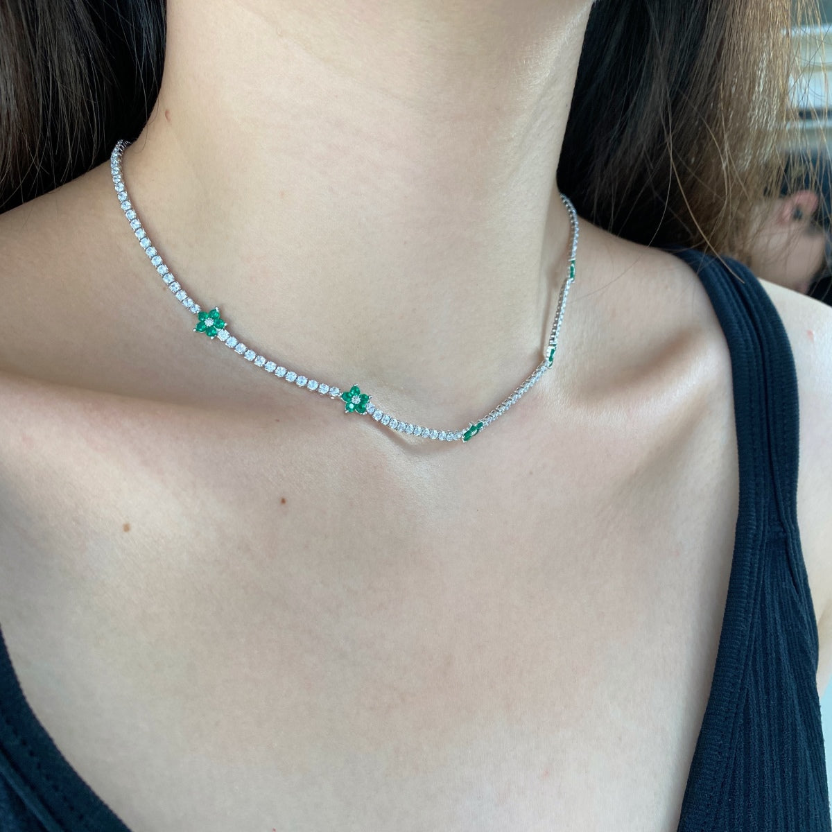 [GALE]Luxurious Colorful Flower Tennis Necklace