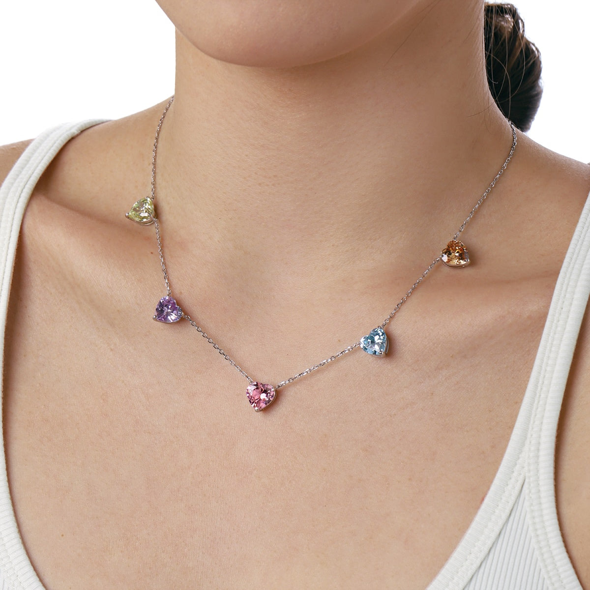 [GALE]Sparkling Colorful Heart Cut Necklace