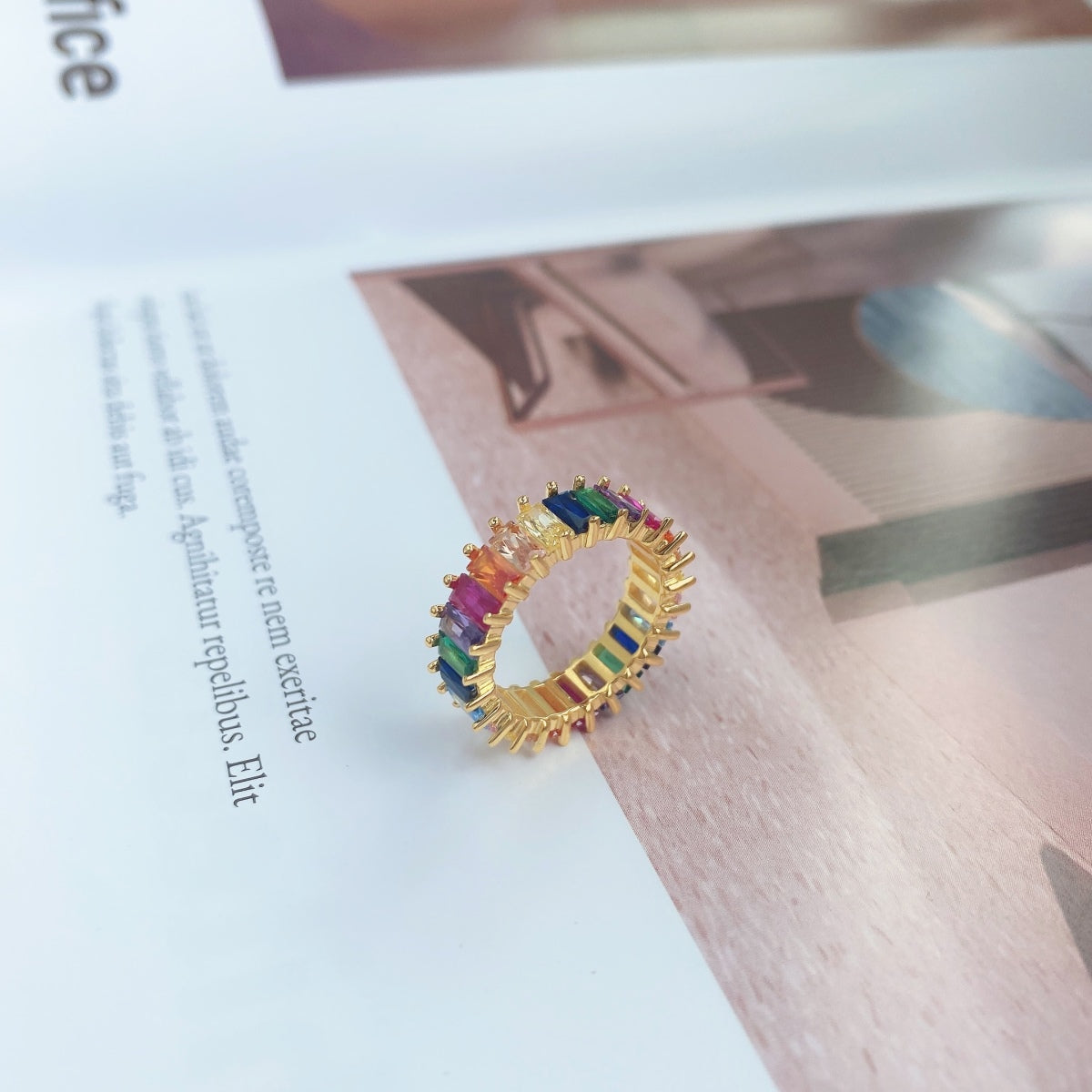 [GALE]Unique Colorful Radiant Cut RIng