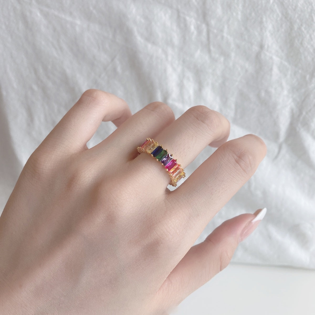 [GALE]Unique Colorful Radiant Cut RIng