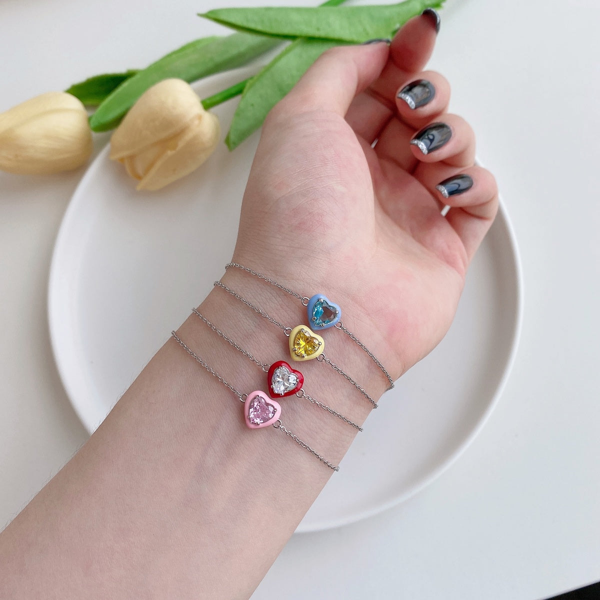 [GALE]Sparkling Romantic Heart Shape Lover Bracelet