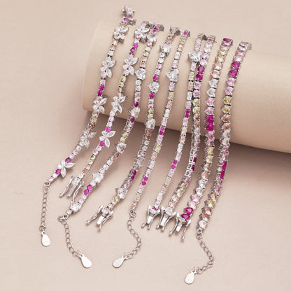 [GALE]Delicate Colorful Rainbow Tennis Chain
