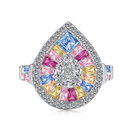 [GALE]Elegant Colorful Water Drop Shape Banquet Ring
