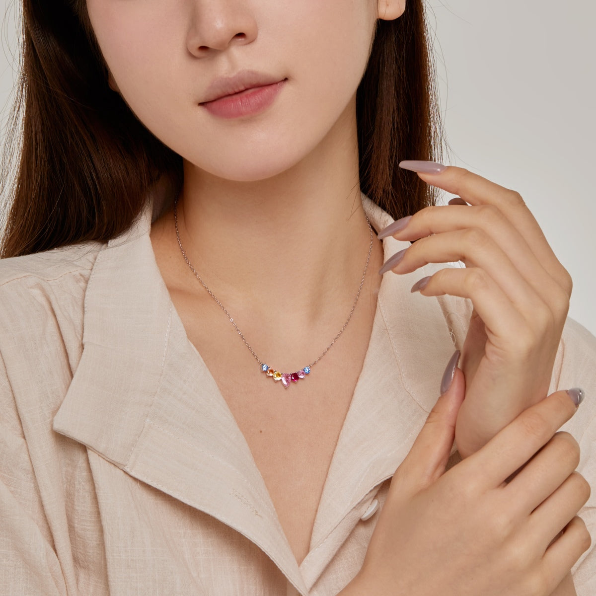 [GALE]Dainty Colorful Heart Necklace