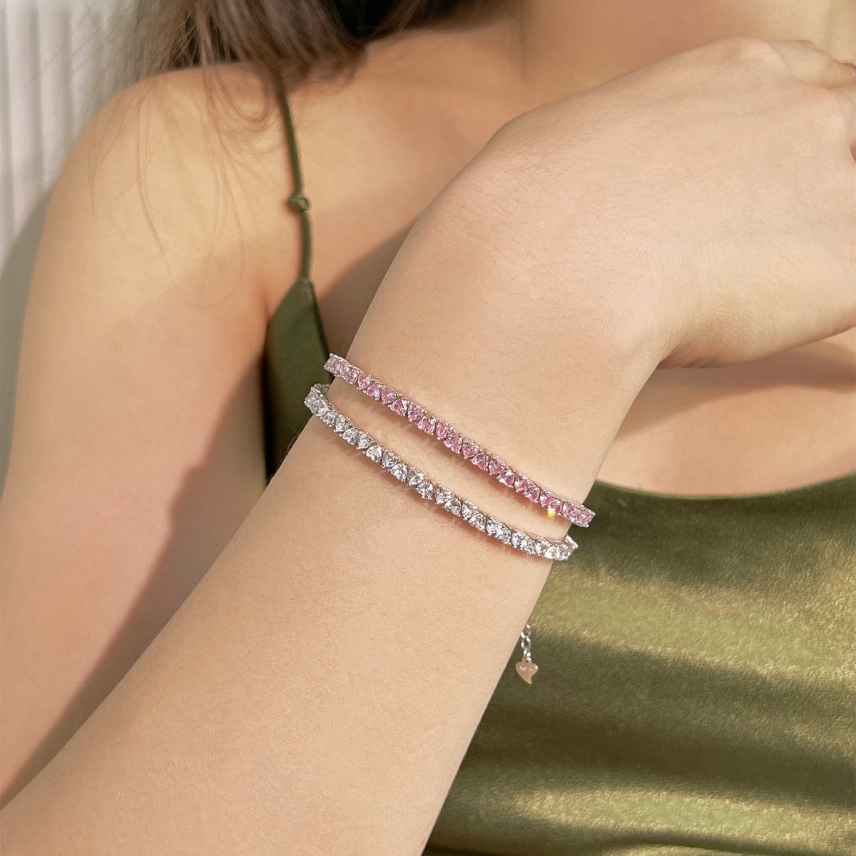 [GALE]Dazzling Romantic Heart Shape Lover Bracelet
