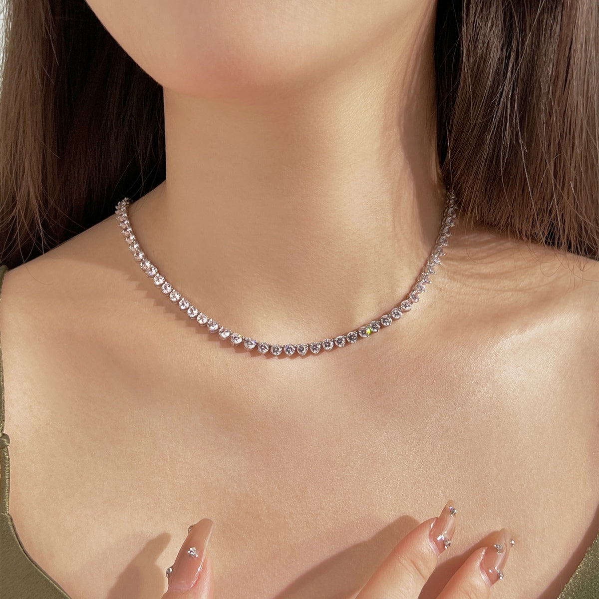 [GALE]Ornate Heart Cut Tennis Necklace