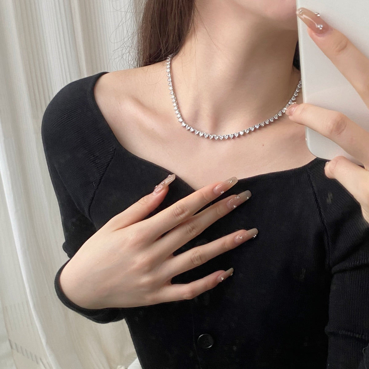 [GALE]Ornate Heart Cut Tennis Necklace