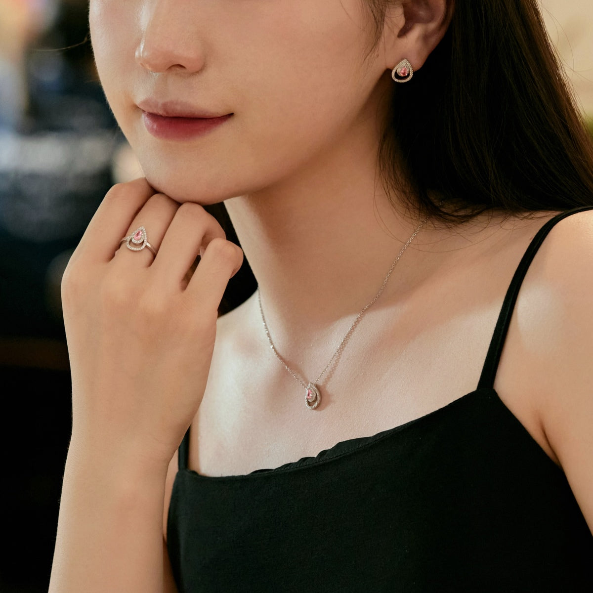 [GALE]Sparkling Delicate Water Drop Shape Daily Earrings