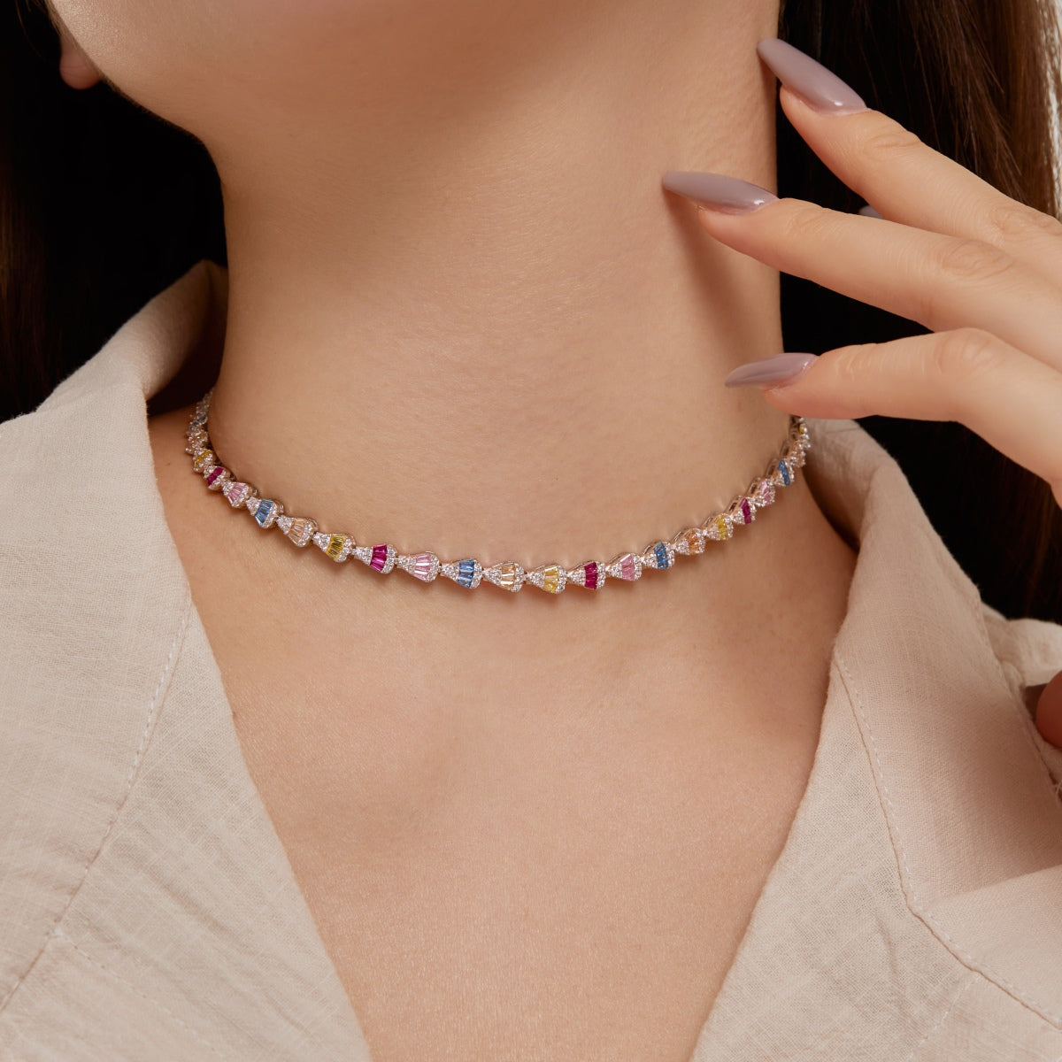 [GALE]Radiant Colorful Rainbow Necklace