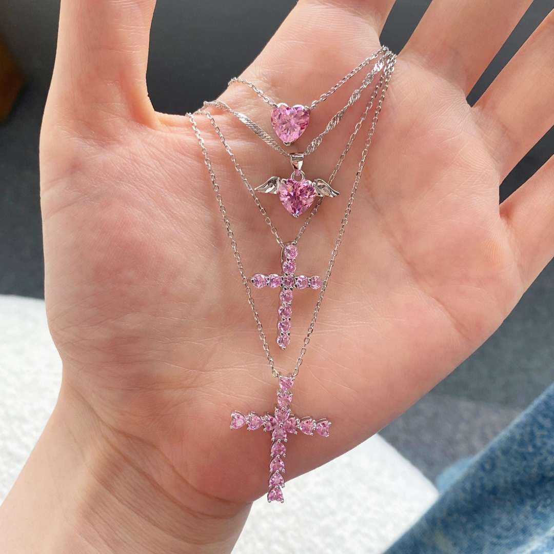 [GALE]Heart Shape Main Stone Pendant Collarbone Necklace
