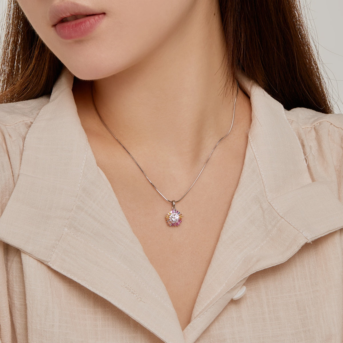 [GALE]Charming Flower Colorful Necklace