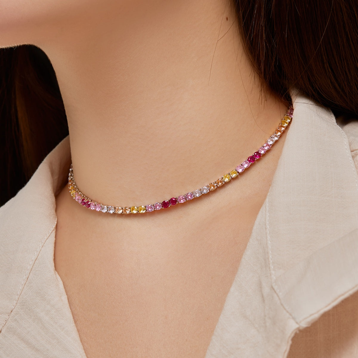 [GALE]Delicate Colorful Tennis Necklace