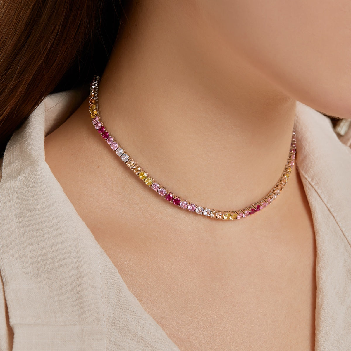 [GALE]Delicate Colorful Tennis Necklace