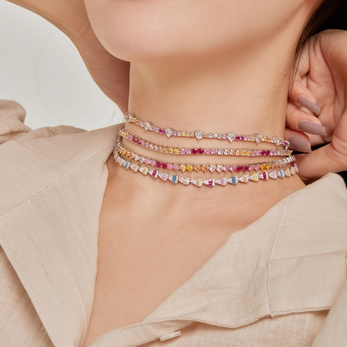 [GALE]Delicate Colorful Tennis Necklace