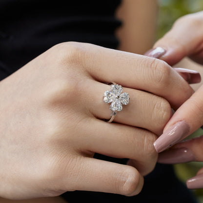 [GALE]Heart-shaped Four-Leaf Clover Ball Ring