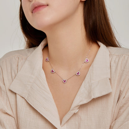 [GALE]Sparkling Five Heart Necklace
