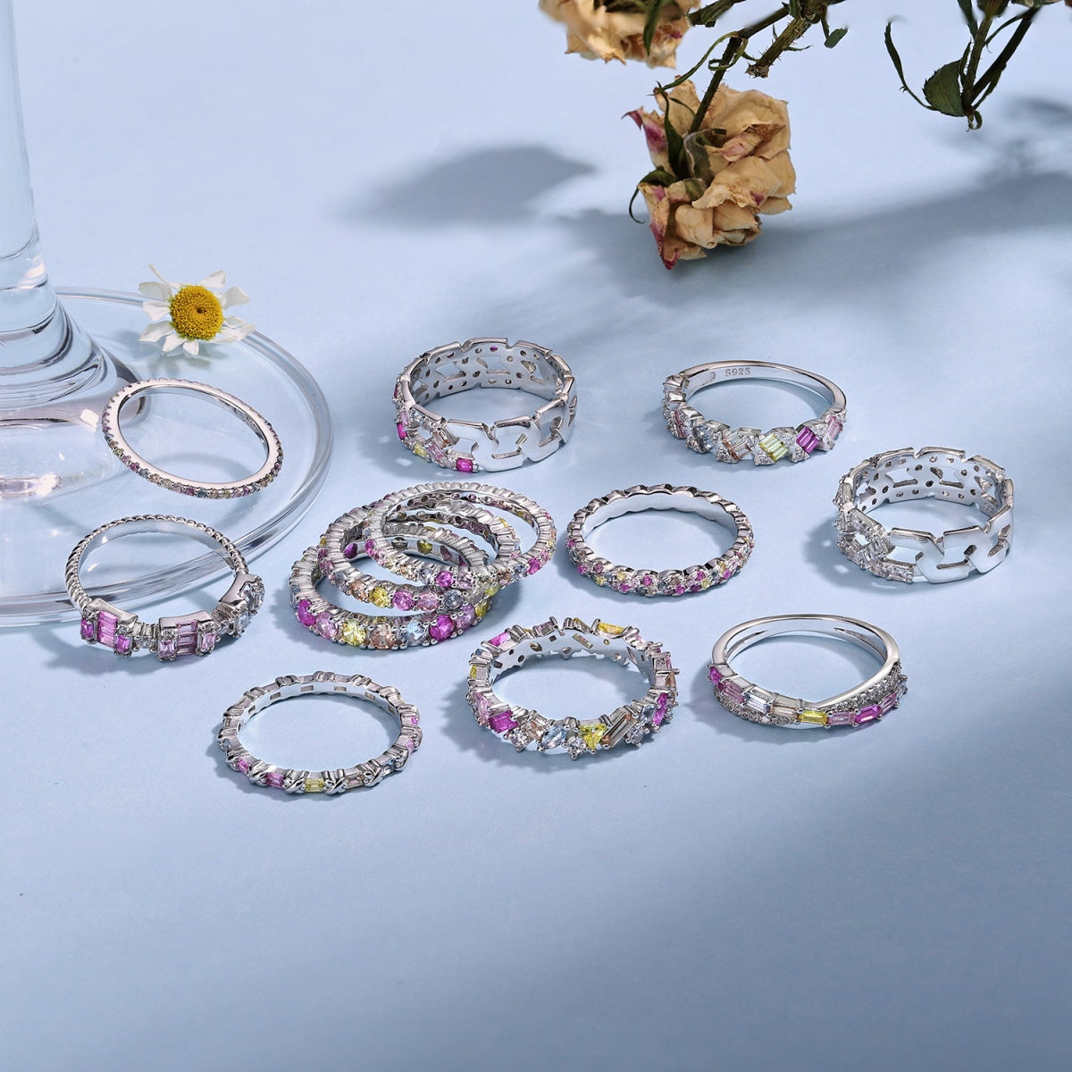 [GALE]Charming Colorful Round Cut Daily Ring