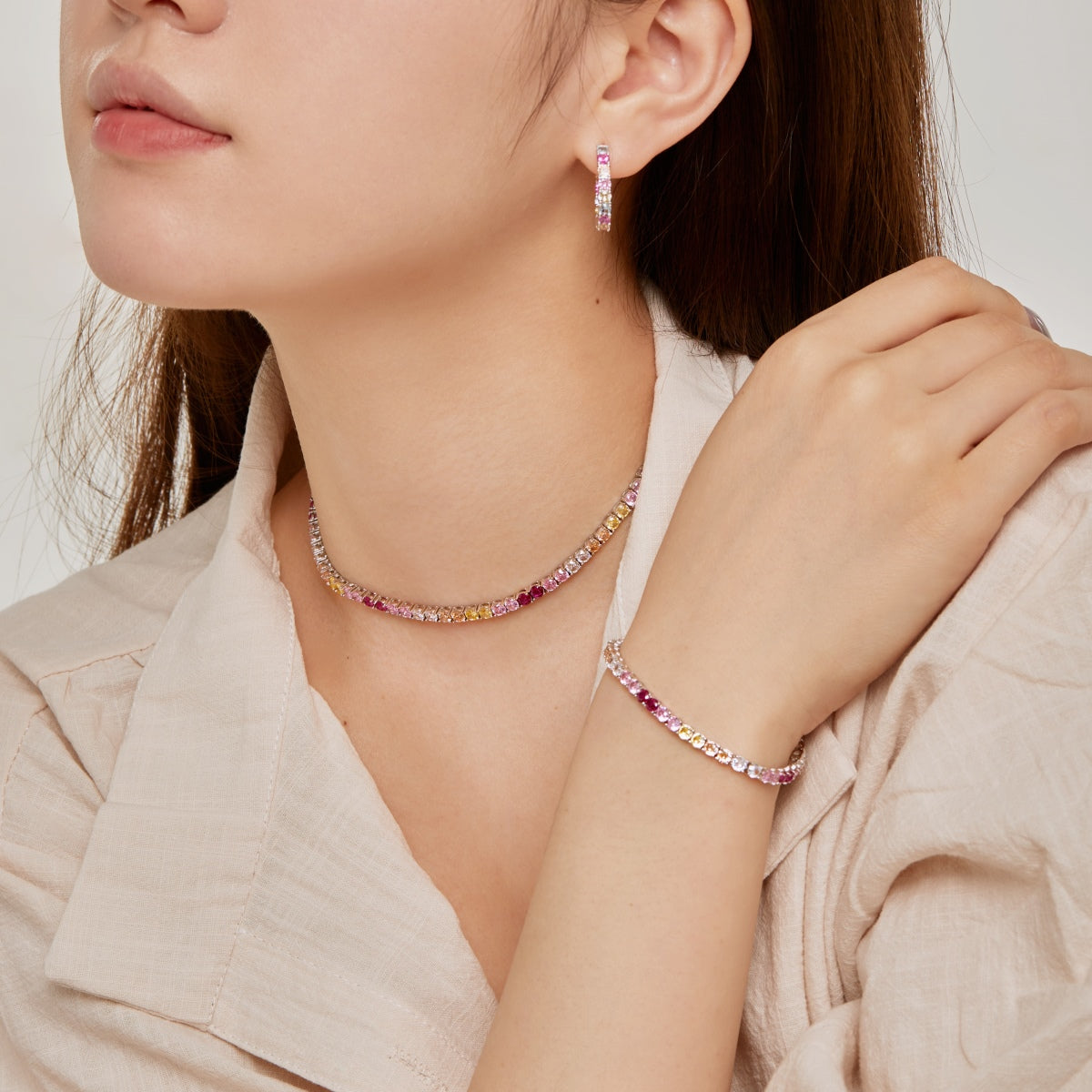 [GALE]Luxurious Colorful Romantic Heart Shape Lover Bracelet
