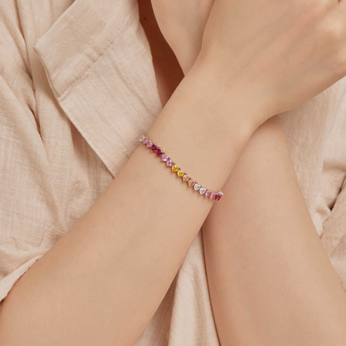 [GALE]Luxurious Colorful Romantic Heart Shape Lover Bracelet