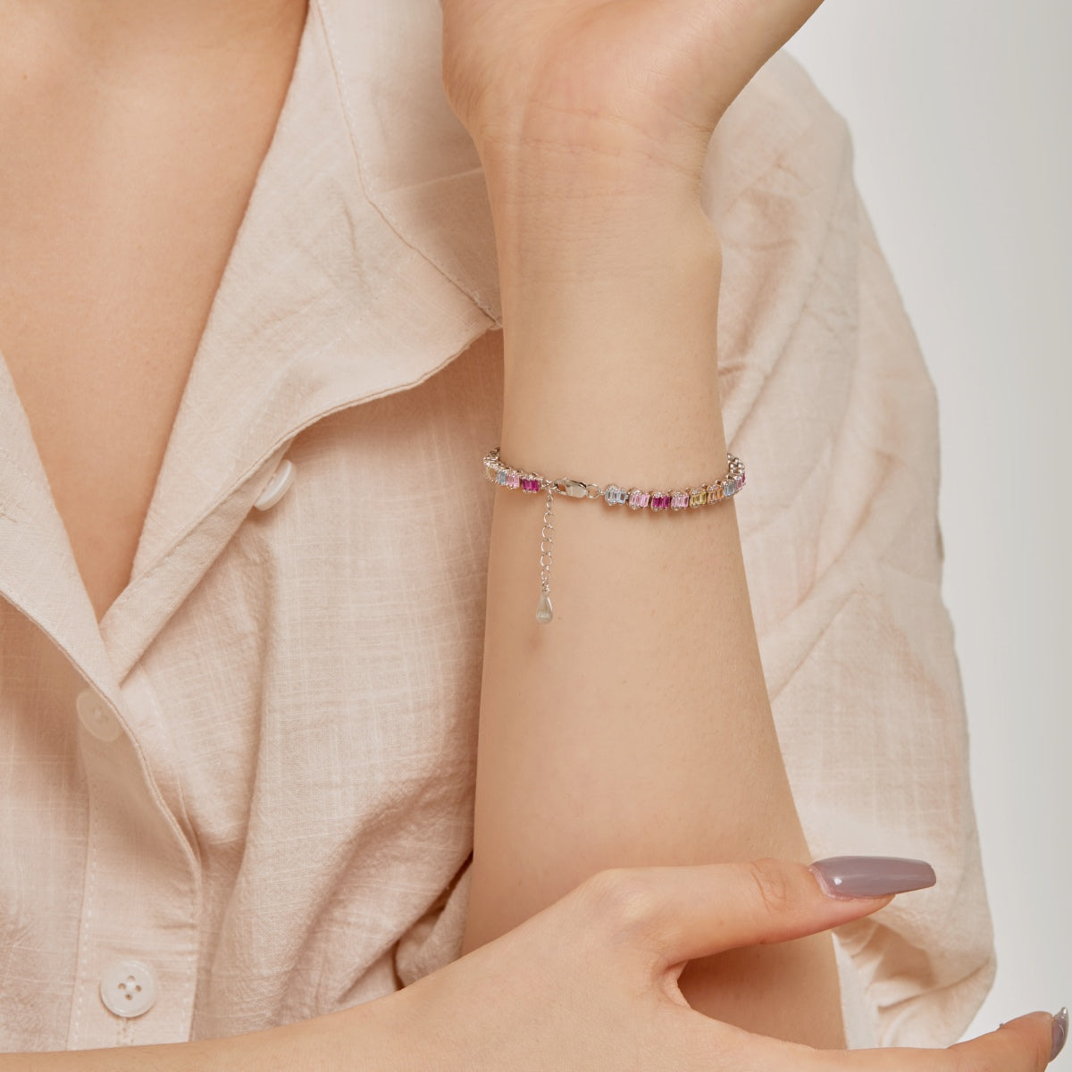 [GALE]Delicate Colorful Emerald Cut Party Bracelet