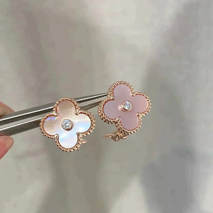 [GALE]クローバー ミディアム 1モチーフ ピンクモップ ダイヤモンド イヤリング