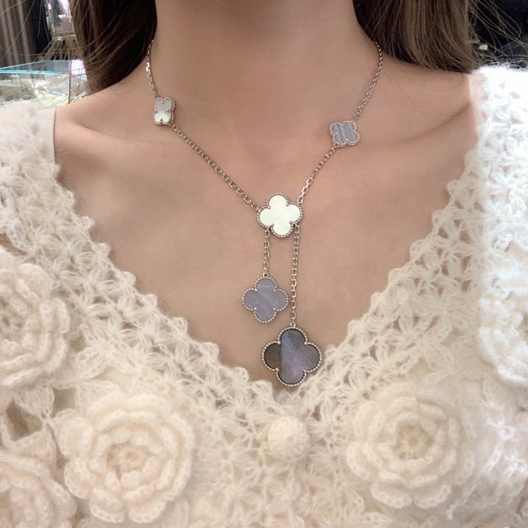[GALE] KETTEN-MOP-CHALCEDON-HALSKETTE, SILBER, 6-MOTIV 
