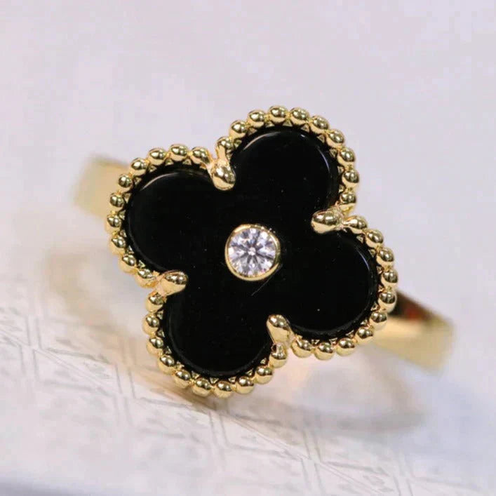 [GALE]CLOVER ONYX RING GOLD DIAMOND