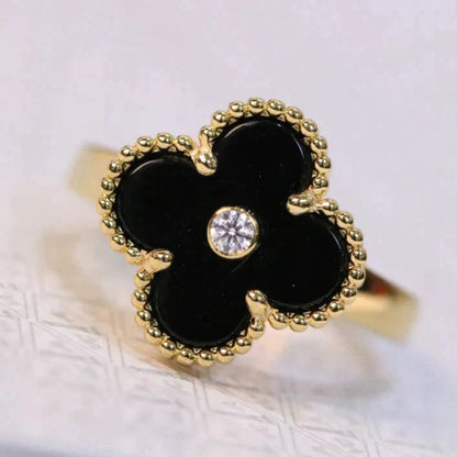 [GALE]CLOVER ONYX RING GOLD DIAMOND