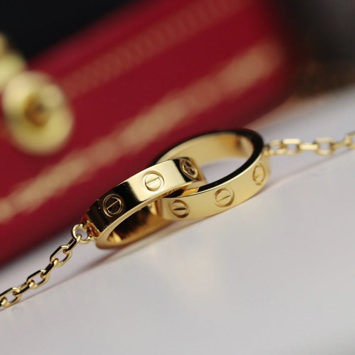 [GALE] Liebeskette mit Doppelring aus Gold