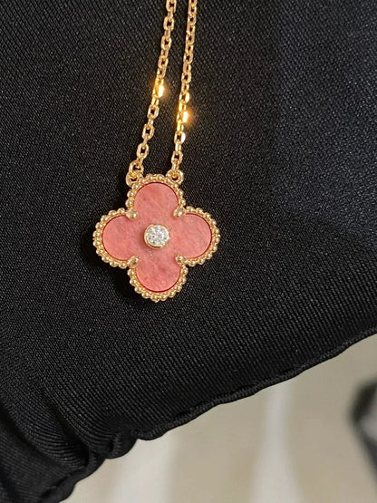 [GALE]CLOVER 15MM DIAMANT-RHODONITH-KETTE