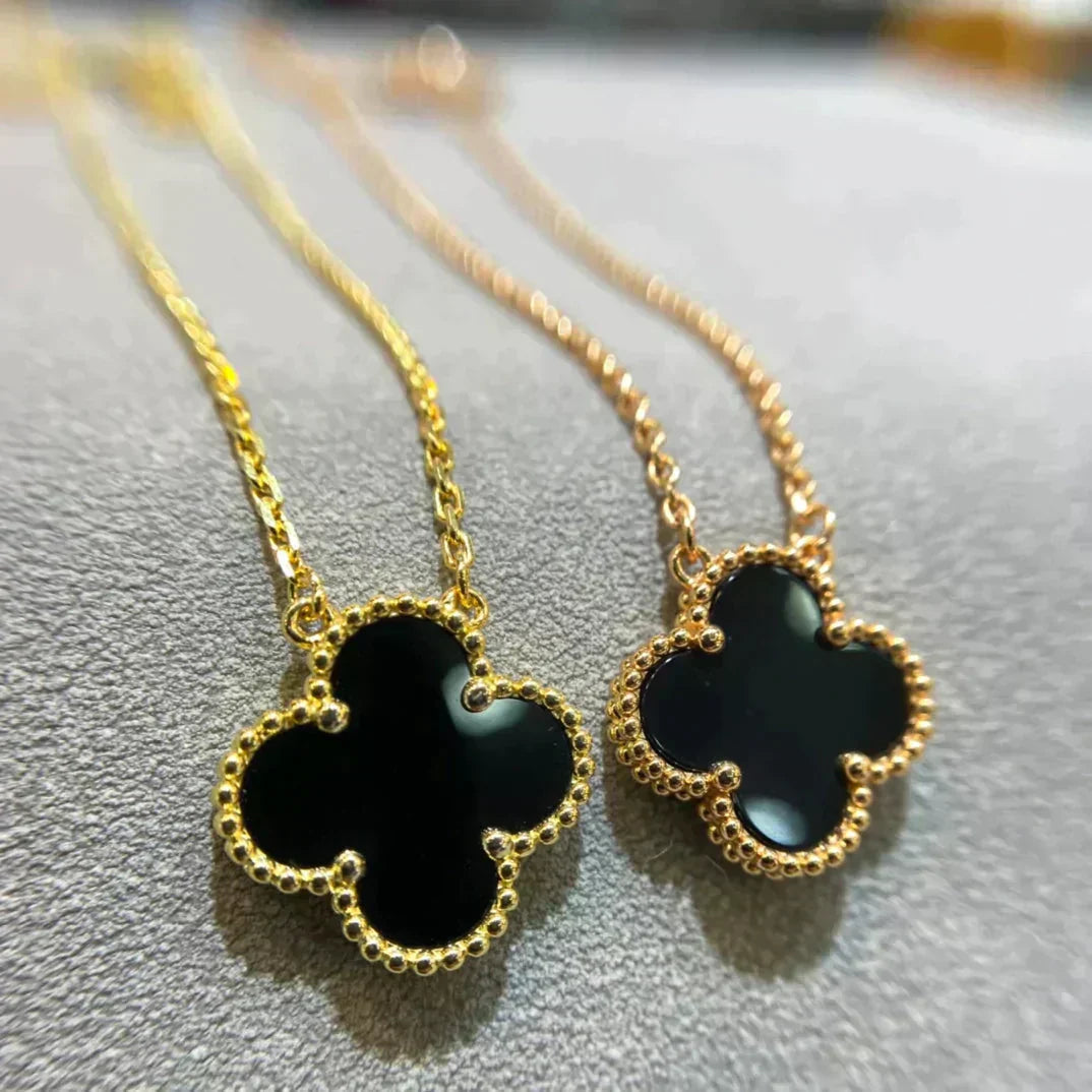 [GALE]CLOVER 15MM SCHWARZE ONYX-EINZELBLÜTEN-KETTE