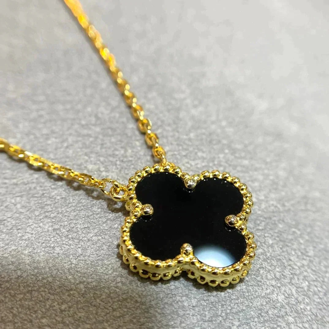[GALE]CLOVER 15MM SCHWARZE ONYX-EINZELBLÜTEN-KETTE