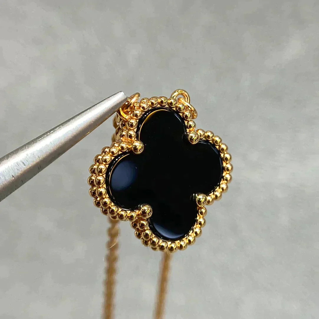 [GALE]CLOVER 15MM SCHWARZE ONYX-EINZELBLÜTEN-KETTE