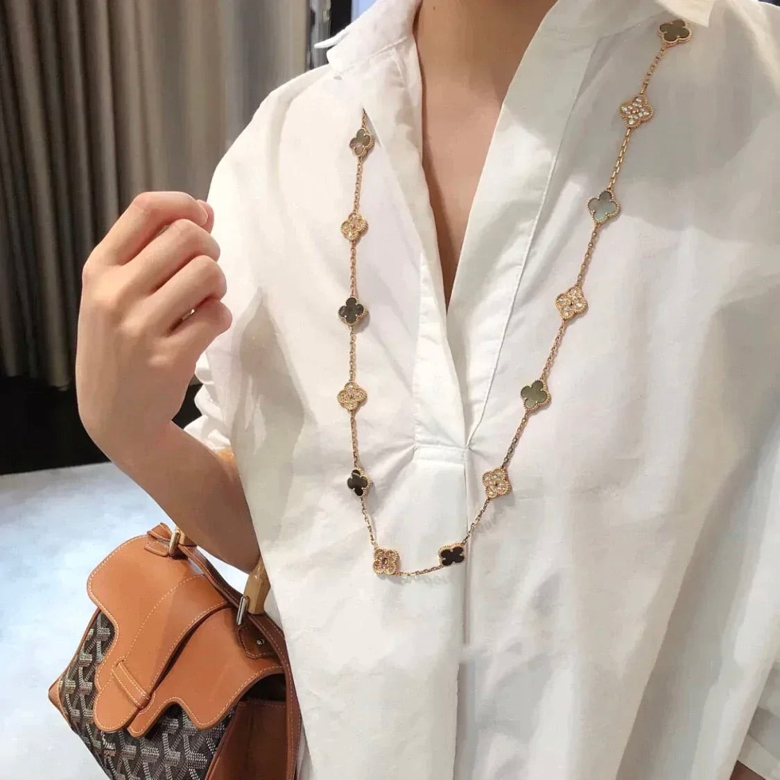[GALE]CLOVER 20 MOTIFS DARK MOP DIAMOND NECKLACE