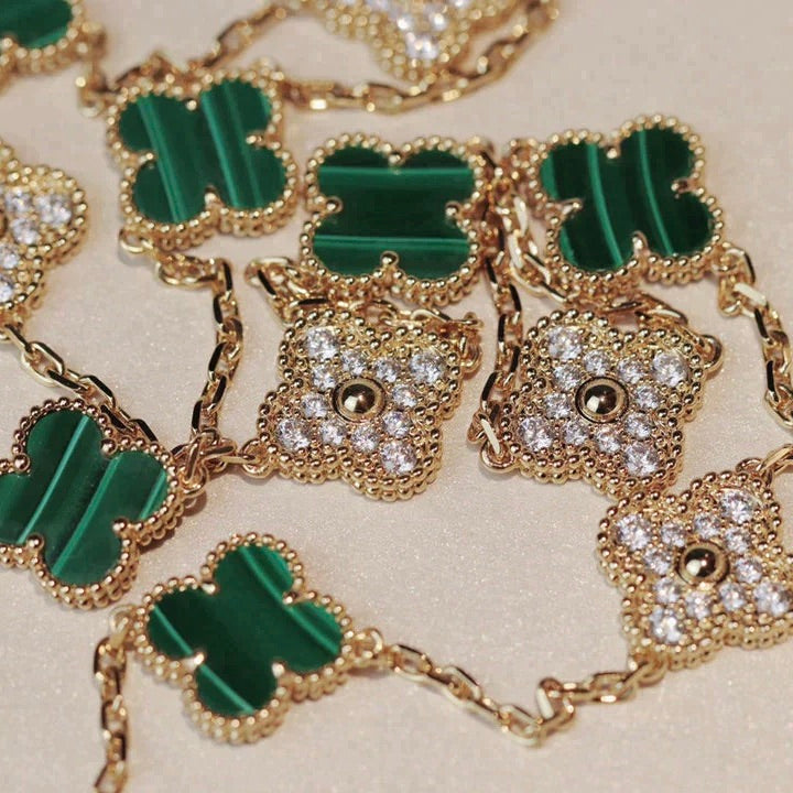 [GALE]CLOVER 20 MOTIFS MALACHIT DIAMANT-KETTE