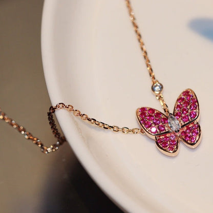 [GALE] SCHMETTERLING ROTE DIAMANTEN ROSÉGOLD-KETTE