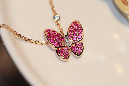 [GALE] SCHMETTERLING ROTE DIAMANTEN ROSÉGOLD-KETTE